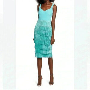Lavish Alice Underwired Fringe Midi Dress in Aqua Women’s Size 2 NWOT
